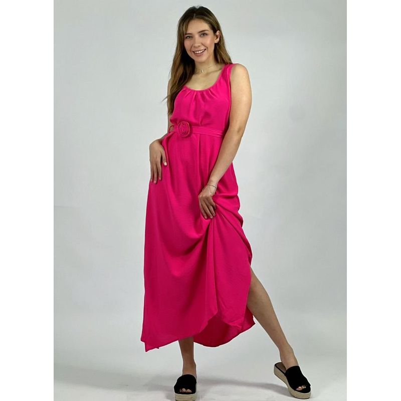 ENIGMATICA BOUTIQUE - Vestido Aberturas con Cinturón de Rosa - Beige - Único