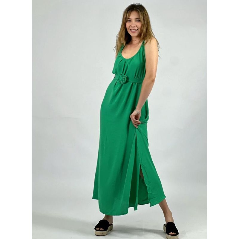 ENIGMATICA BOUTIQUE - Vestido Aberturas con Cinturón de Rosa - Beige - Único