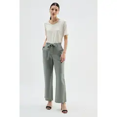 MA GRIFFE - Pantalon Wide Lino Verde Magriffe