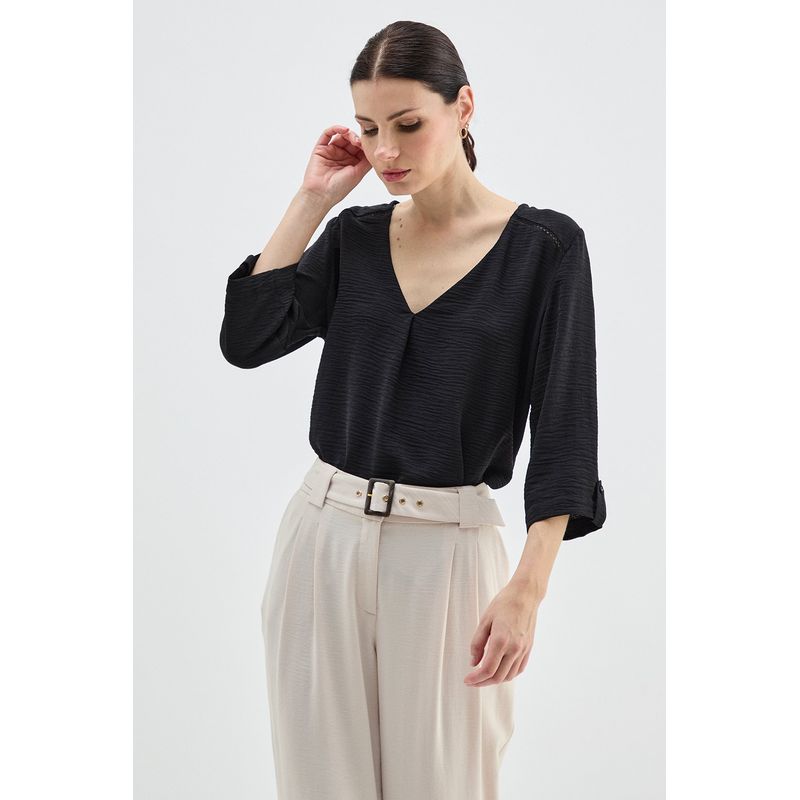 MA GRIFFE - Blusa Escote En V Negro Magriffe