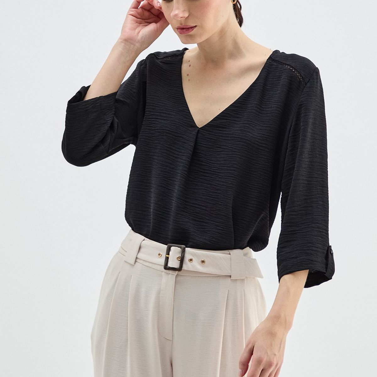 MA GRIFFE - Blusa Manga Larga Negro Mujer Magriffe