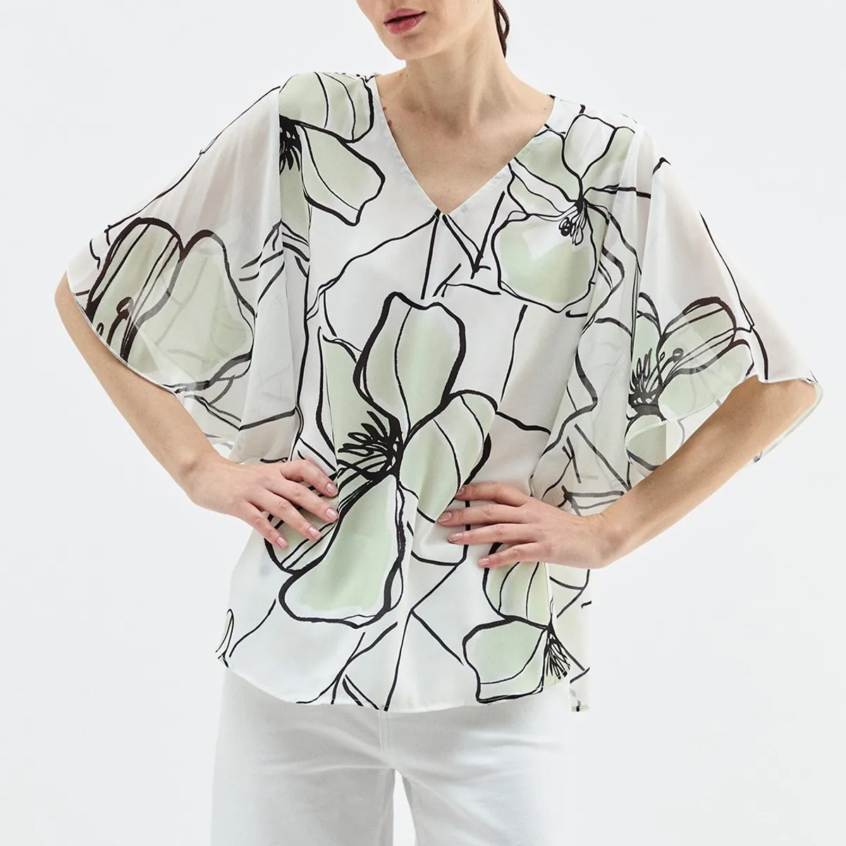 MA GRIFFE - Blusa Manga Corta Verde Agua Mujer Magriffe