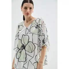 MA GRIFFE - Blusa Tipo Capa Estampada Verde Magriffe