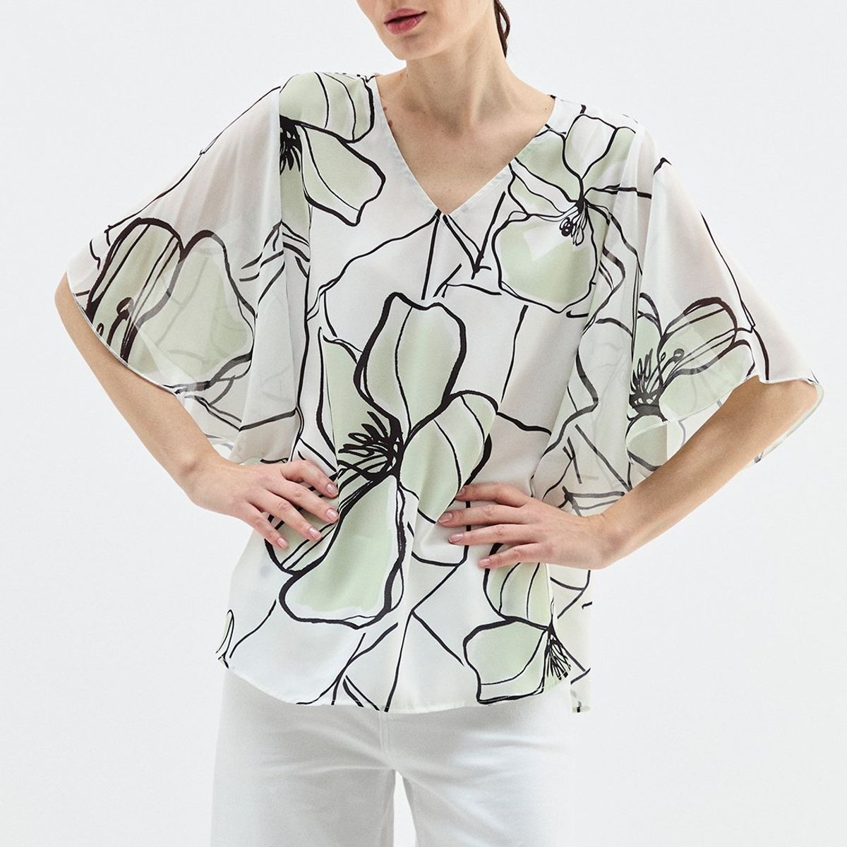 MA GRIFFE - Blusa Manga Corta Verde Agua Mujer Magriffe