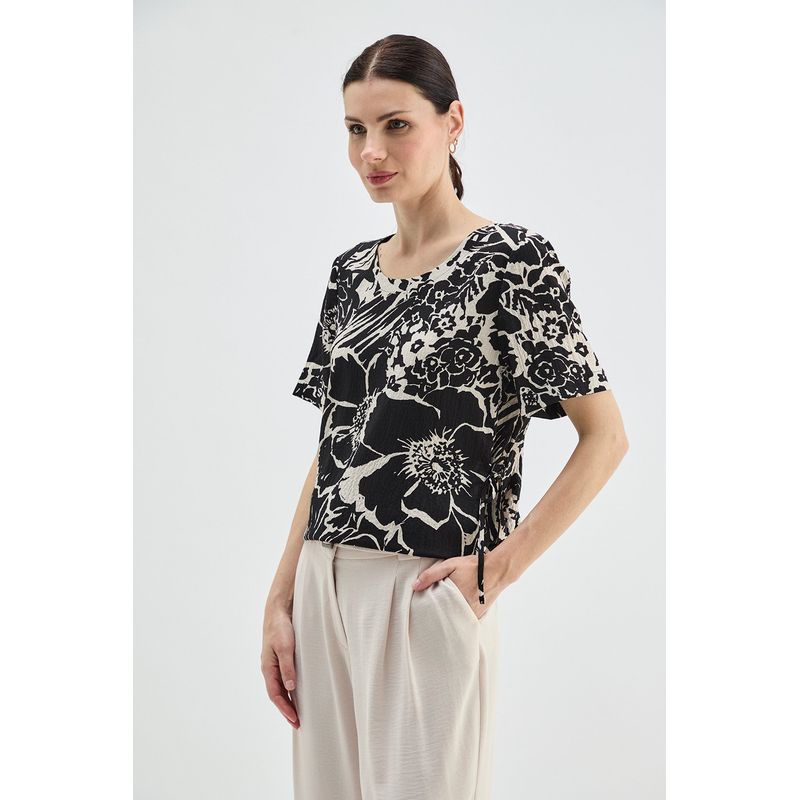 MA GRIFFE - Blusa Manga Corta Negro Mujer Magriffe