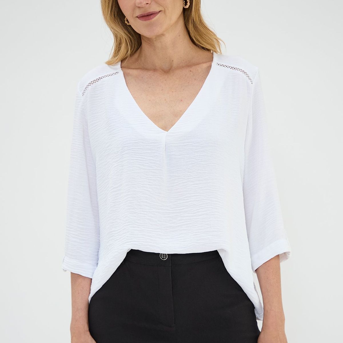 MA GRIFFE - Blusa Manga Larga Crudo Mujer Magriffe