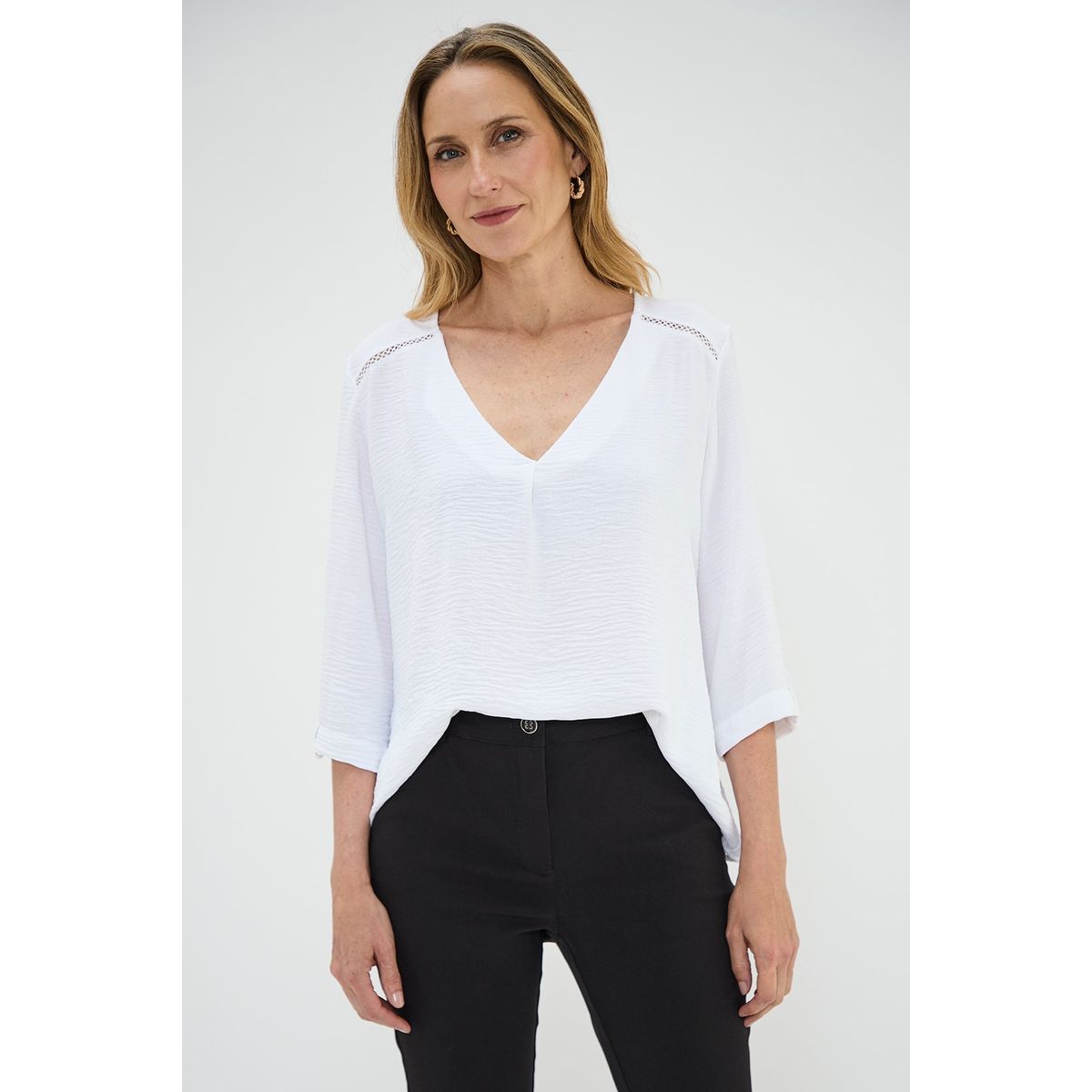 MA GRIFFE - Blusa Manga Larga Crudo Mujer Magriffe