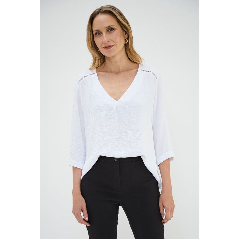MA GRIFFE - Blusa Manga Larga Crudo Mujer Magriffe