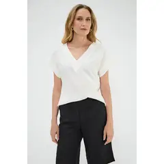 MA GRIFFE - Blusa Lyocell Escote V Crudo Magriffe