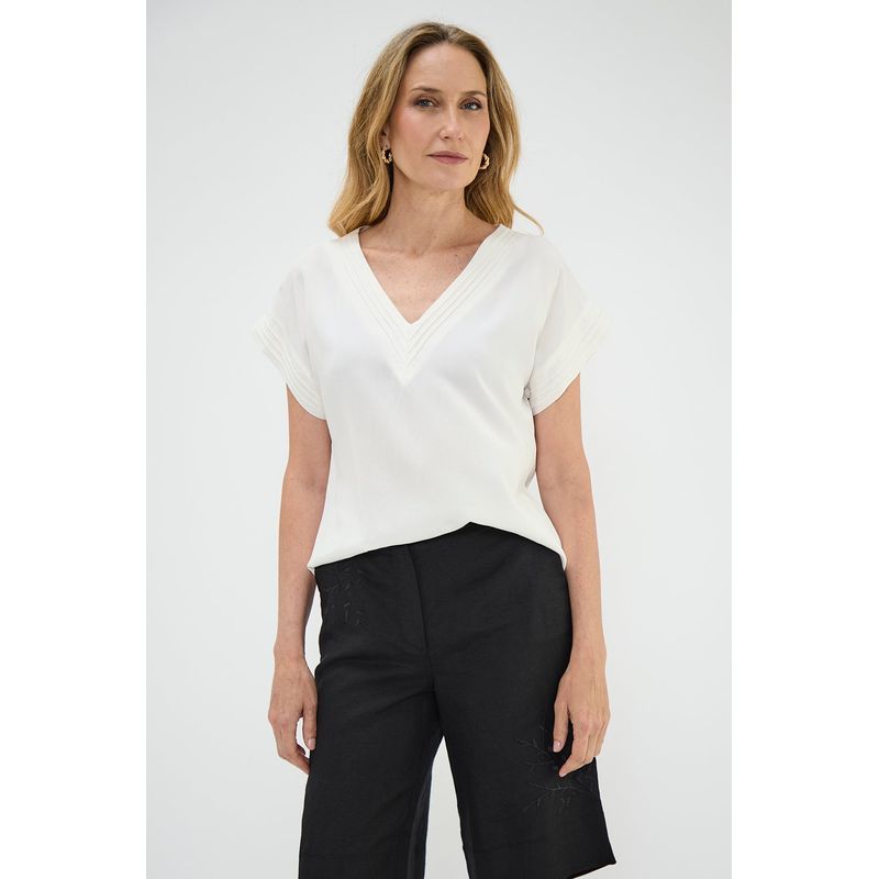 MA GRIFFE - Blusa Manga Corta Crudo Mujer Magriffe