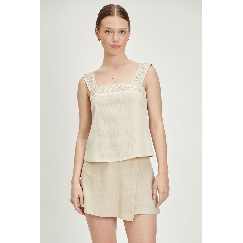 IO - Blusa Sin Mangas Beige Mujer Io