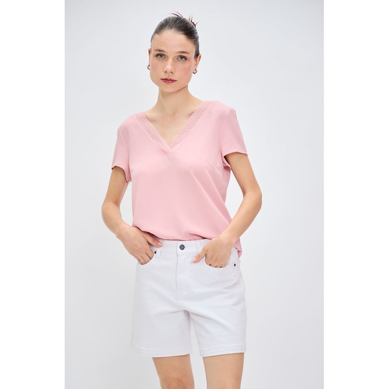 IO - Blusa Manga Corta Rosado Mujer Io