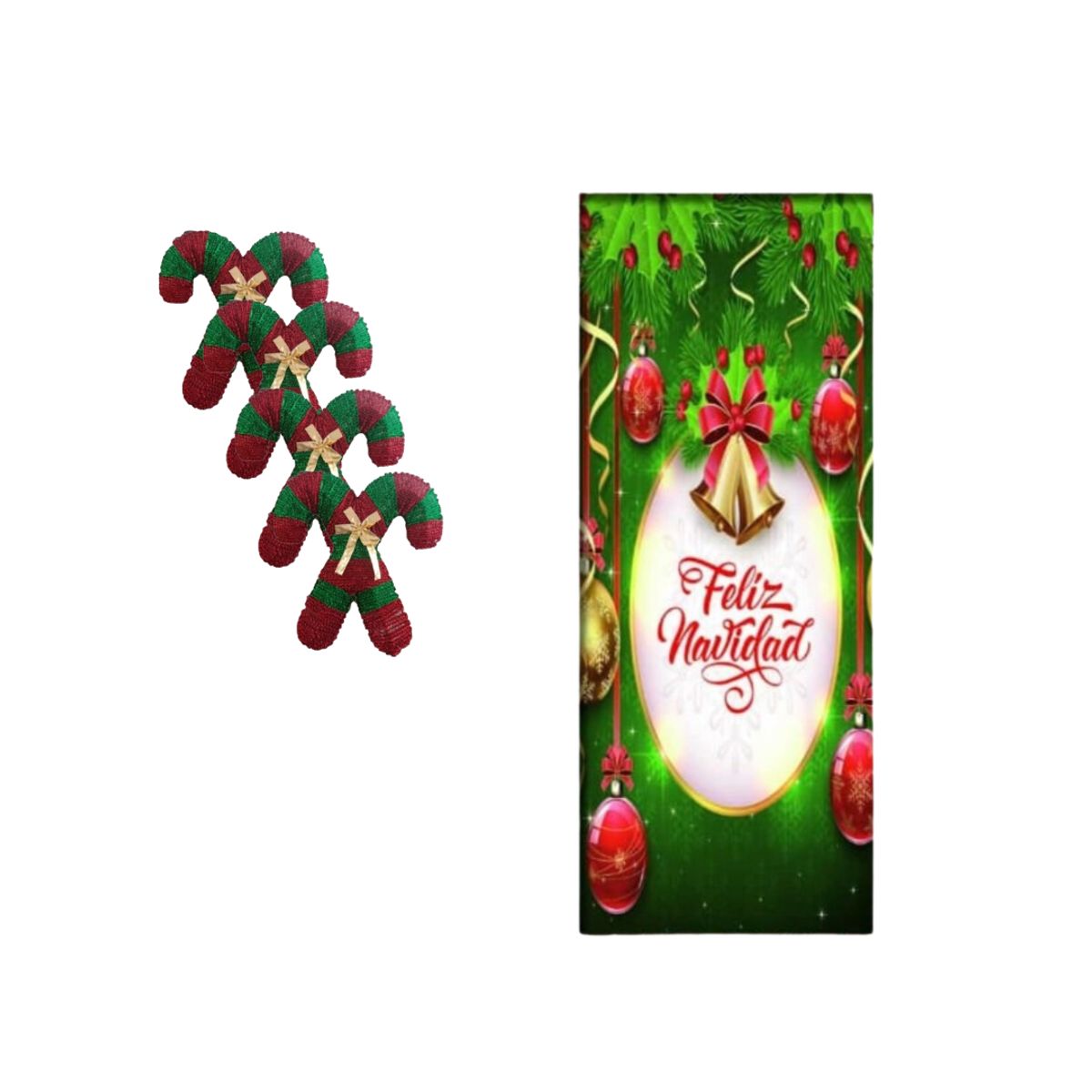 GENERICO - Funda Navideña Para Puerta con 4 bastones navideños