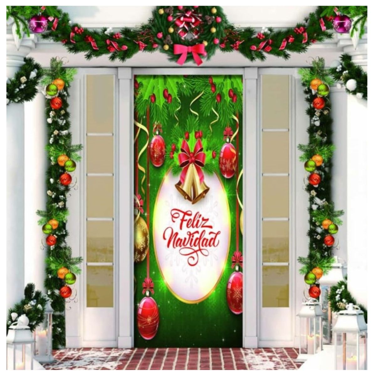 GENERICO - Funda Navideña Para Puerta con 4 bastones navideños