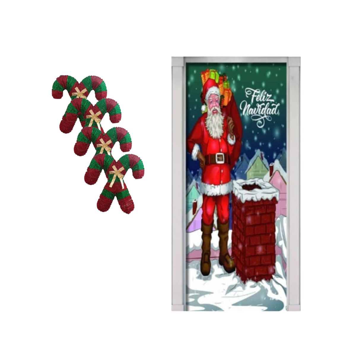 GENERICO - Funda Navideña Para Puerta con 4 bastones navideños