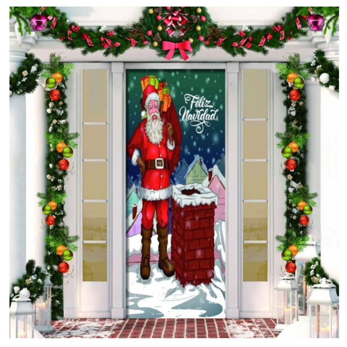 GENERICO - Funda Navideña Para Puerta con 4 bastones navideños