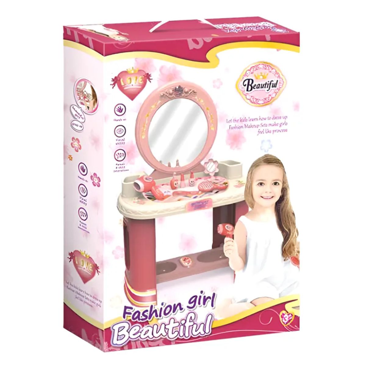 GENERICO - Tocador De Juguete Para Niñas Con Espejo Y Accesorios Rosado