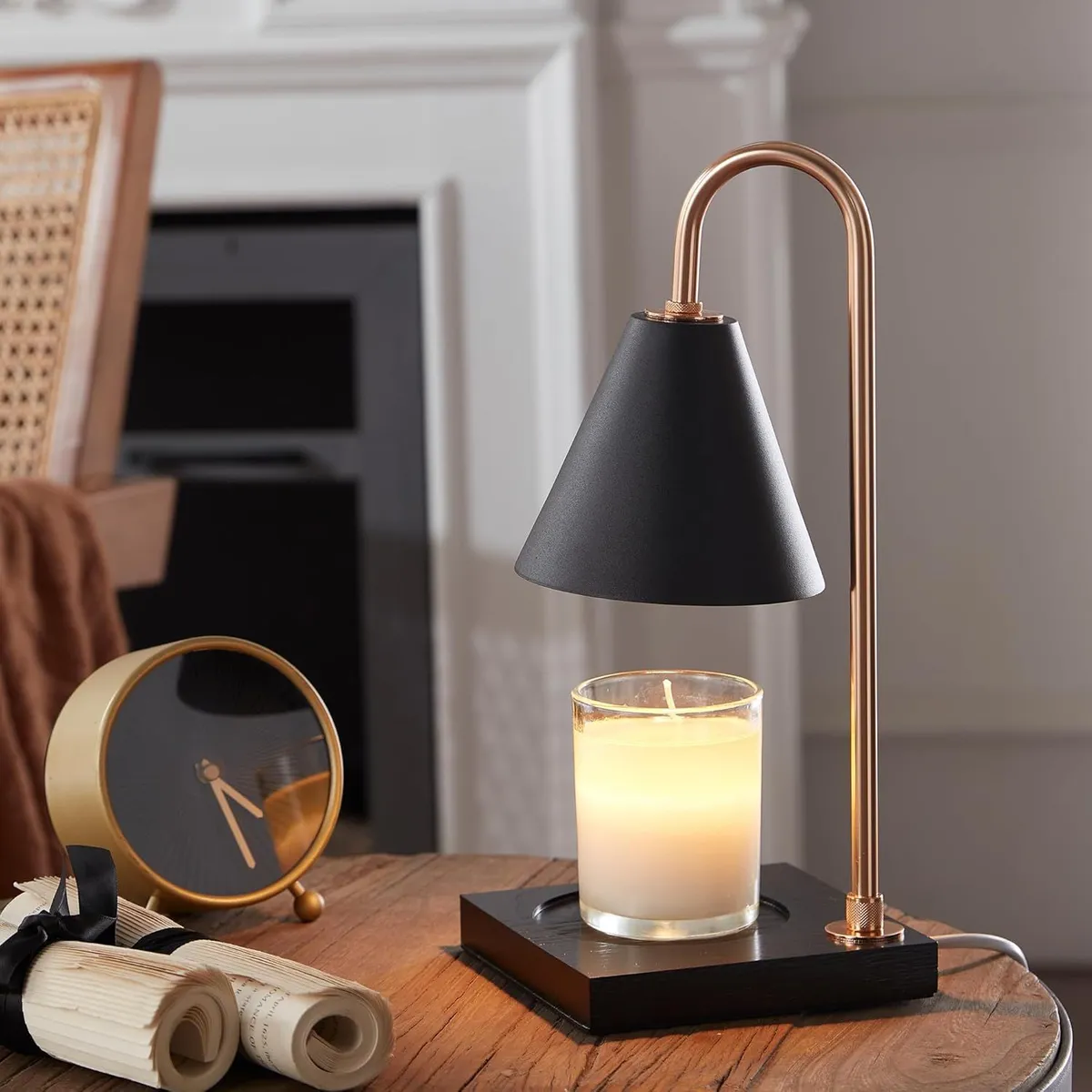 SANTU HOME & DECO - Lámpara Calentadora de Velas Negra con Temporizador