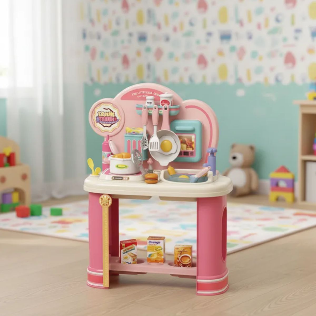 GENERICO - Cocinita De Juguete Infantil Rosada Con Accesorios Para Niñas
