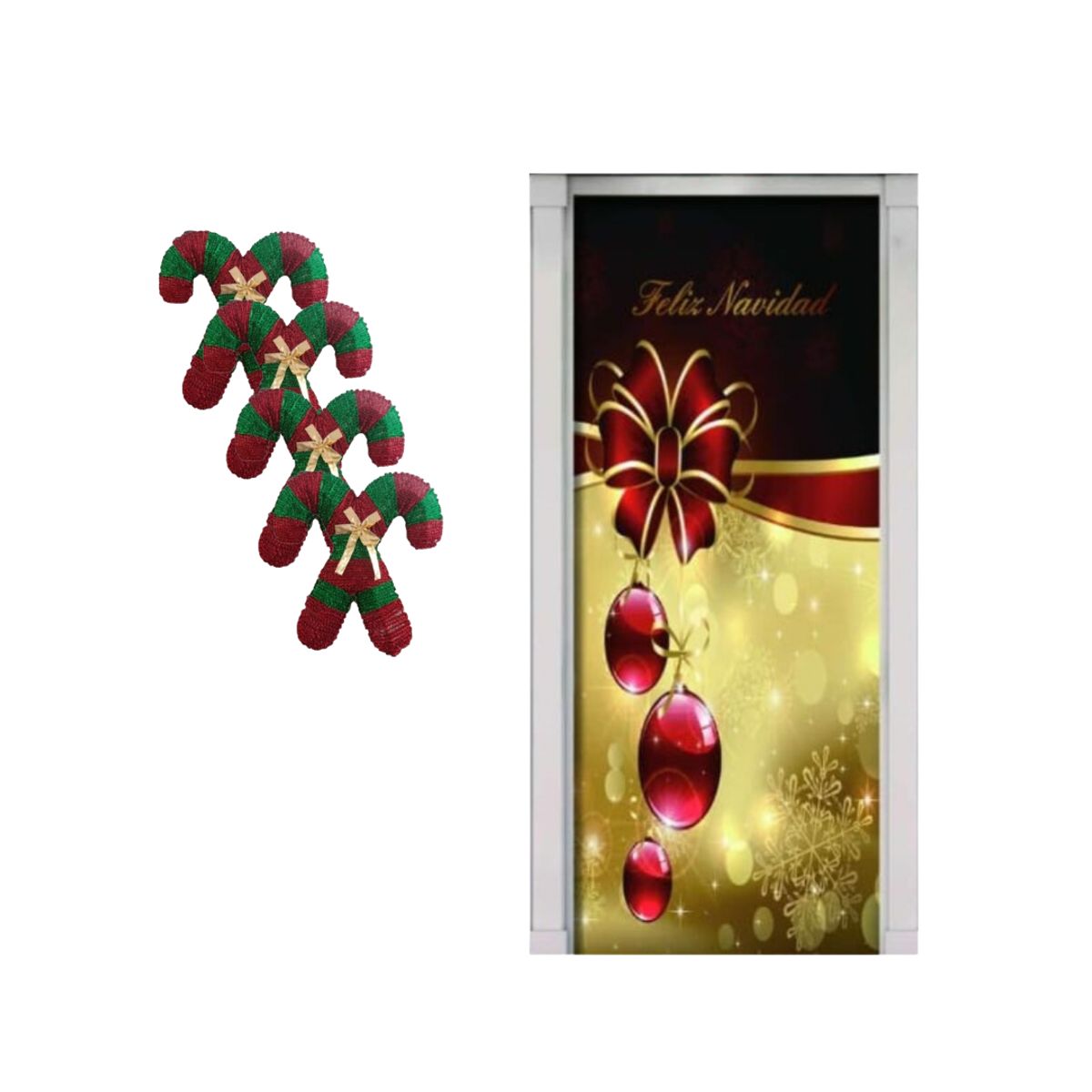GENERICO - Funda Navideña Para Puerta con 4 bastones navideños