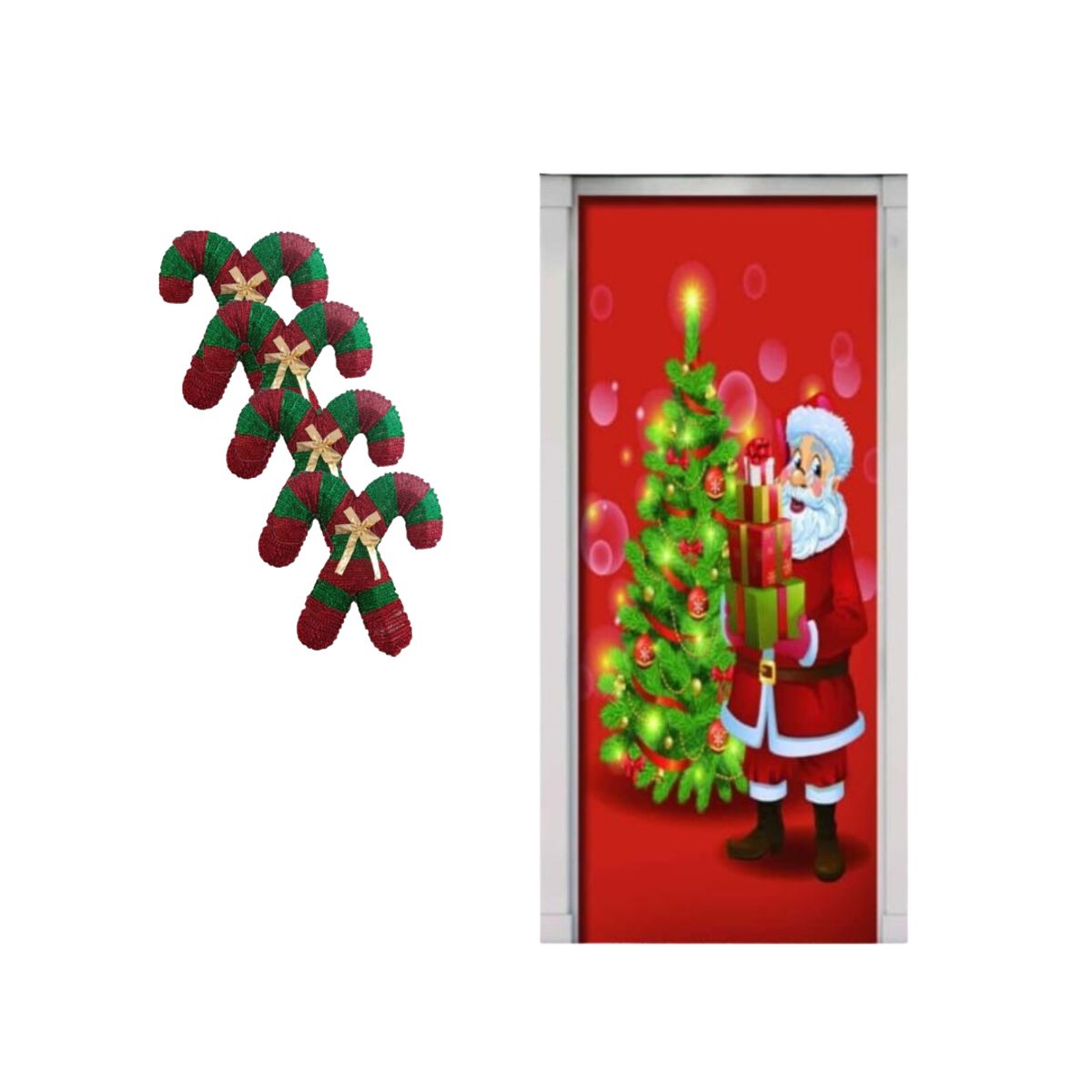 GENERICO - Funda Navideña Para Puerta con 4 bastones navideños