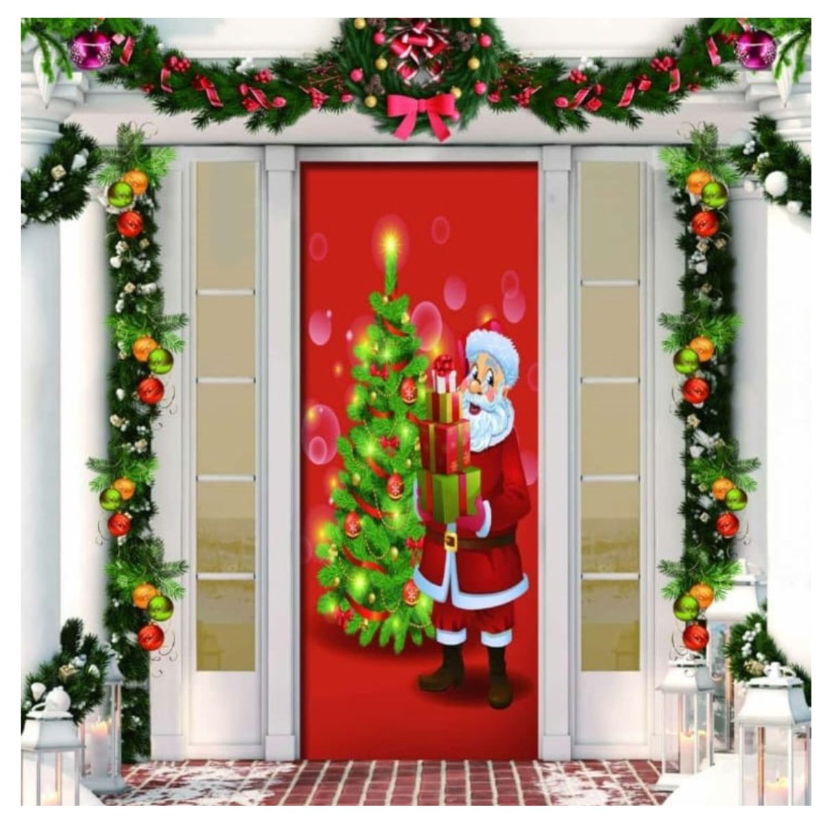 GENERICO - Funda Navideña Para Puerta con 4 bastones navideños