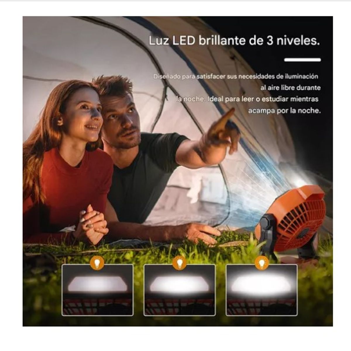 ESHOPANGIE - Ventilador Portátil Camping Acampar Recargable Usb Luz Led