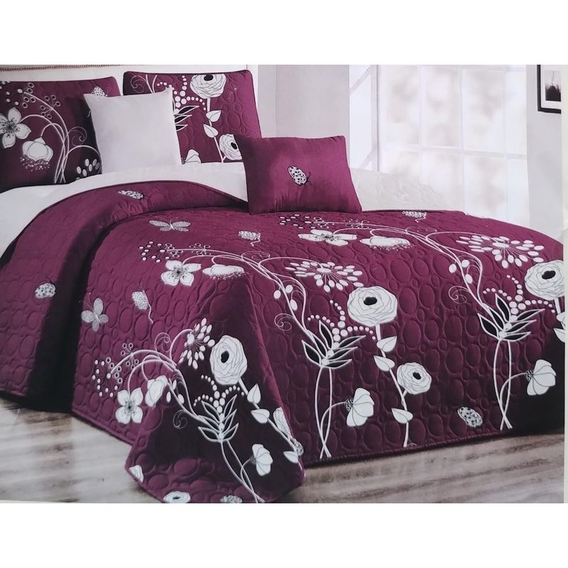 ANGELES DEL HOGAR - CubreCama Verano Quil KING Color Burdeo Flores