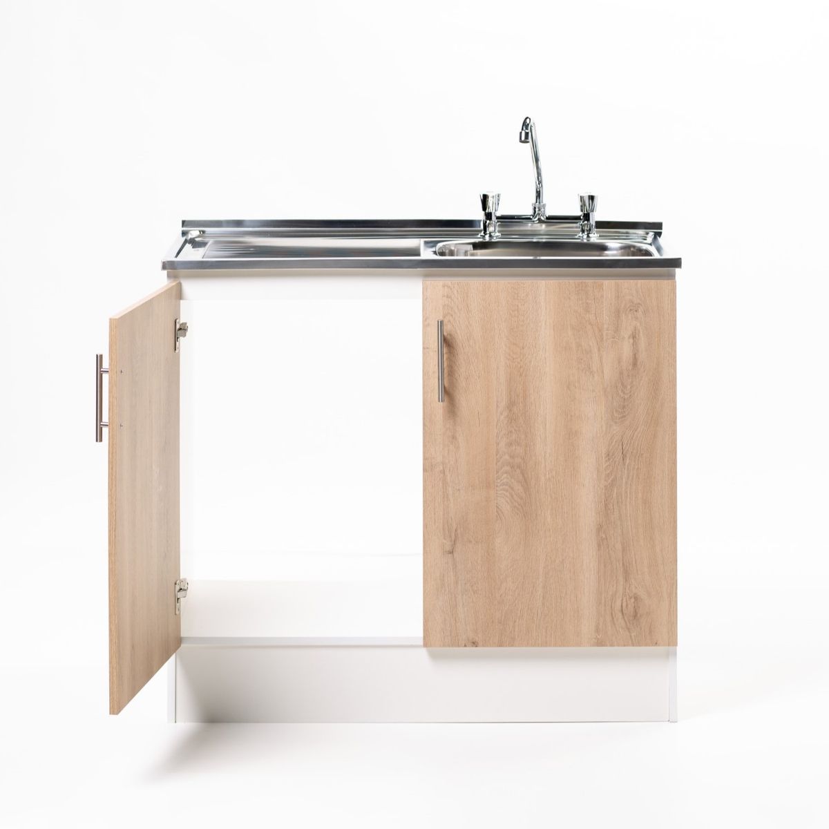 MOBELTEK - Kit Lavaplatos 2 Puertas 100 cm. Blanco Hickory Sec. Izquierdo