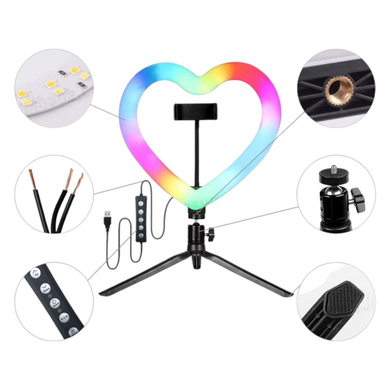 GENERICO - Lampara Luz LED Corazon Selfie Colores Estudio Maquillaje