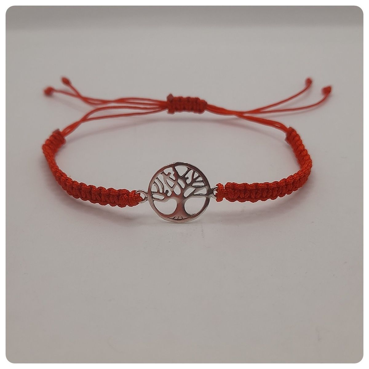 CAT JOYAS - Pulsera arbol de la vida plata fina 925 con hilo rojo tejido macramé