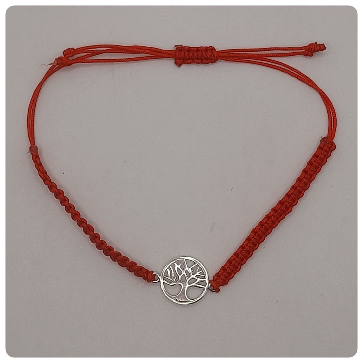 CAT JOYAS - Pulsera arbol de la vida plata fina 925 con hilo rojo tejido macramé