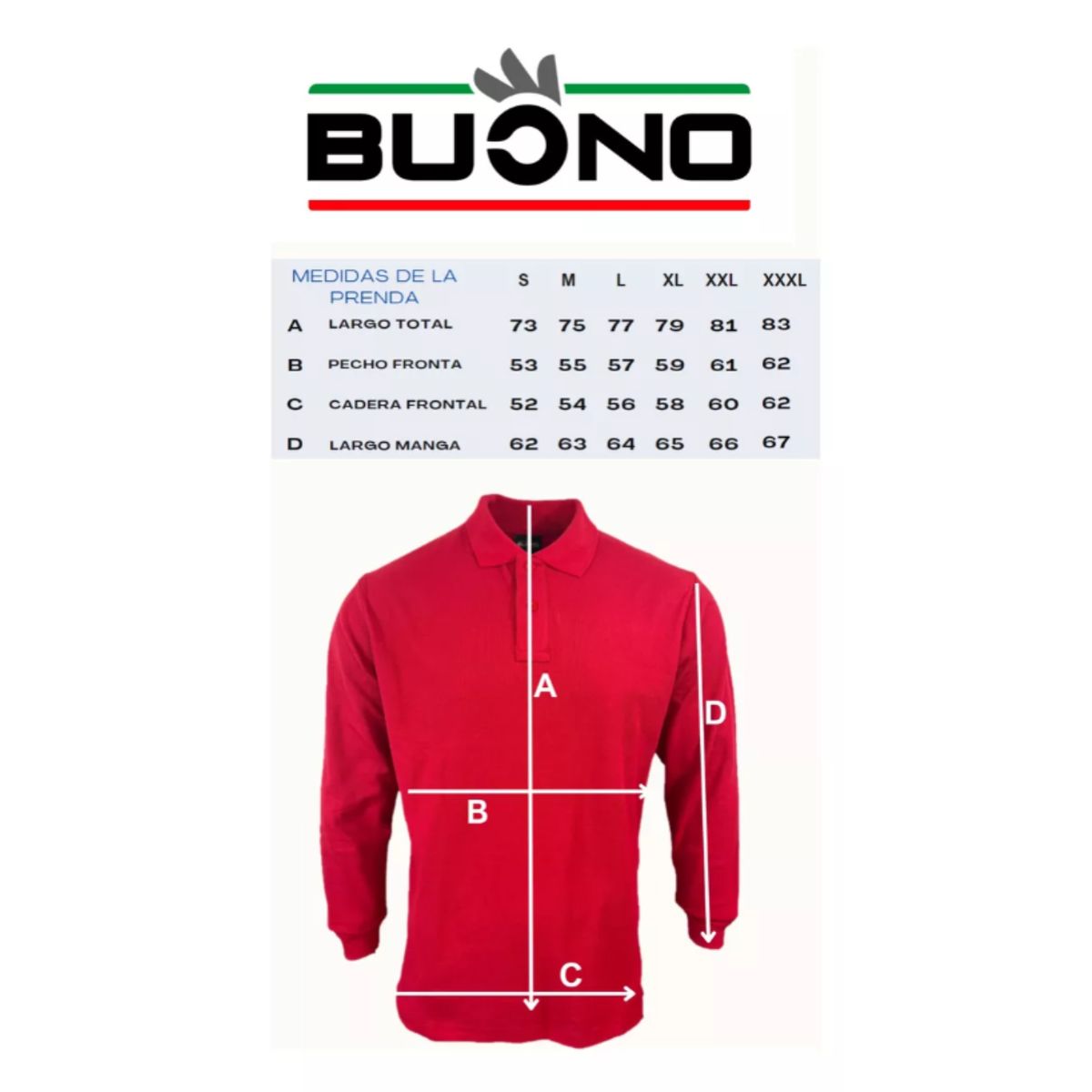 BUONO - POLERA CUELLO PIQUE MANGA LARGA 80% ALGODON