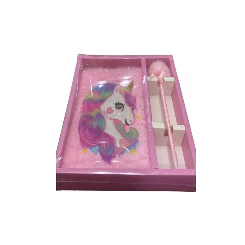 GENERICO - Agenda Escolar + Lápiz Peluche - Diseño Unicornio