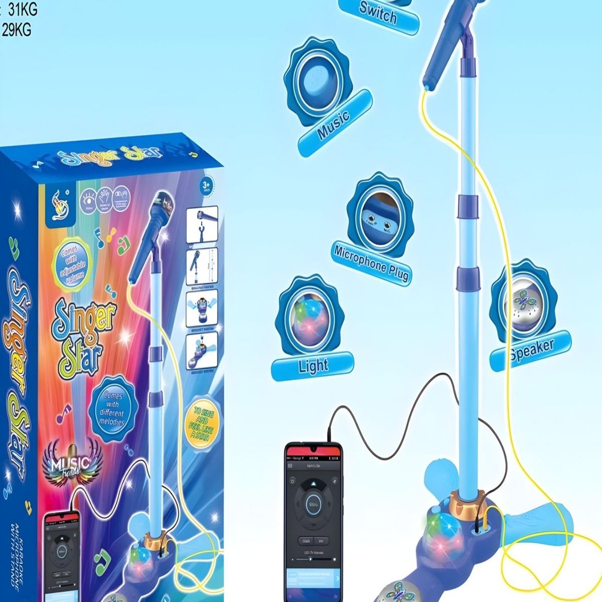 GENERICO - Juguete Micrófono Karaoke Pedestal Luces MP3 27n1