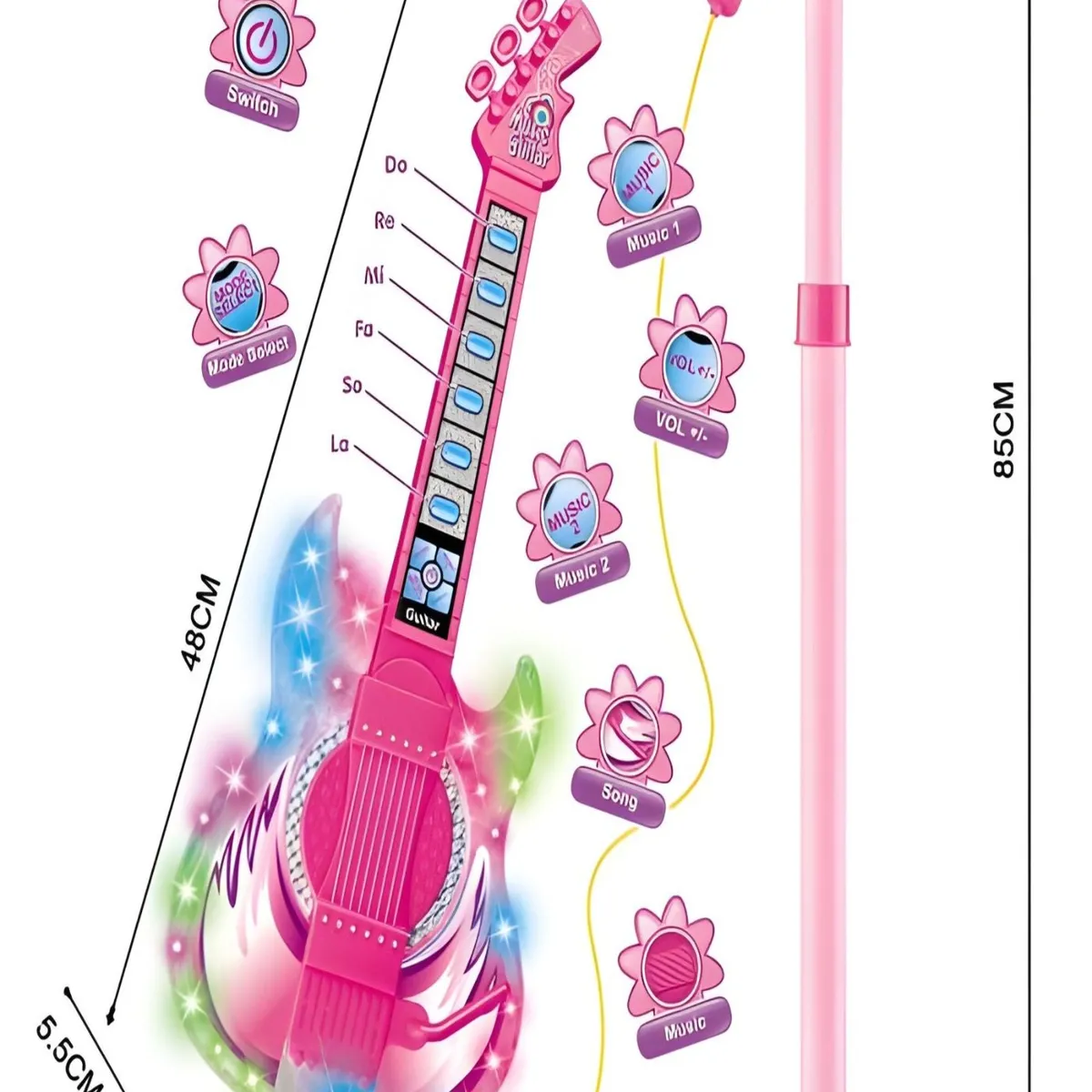 GENERICO - Set Guitarra Micrófono Pedestal Juguete Mp3 Luces 27n4