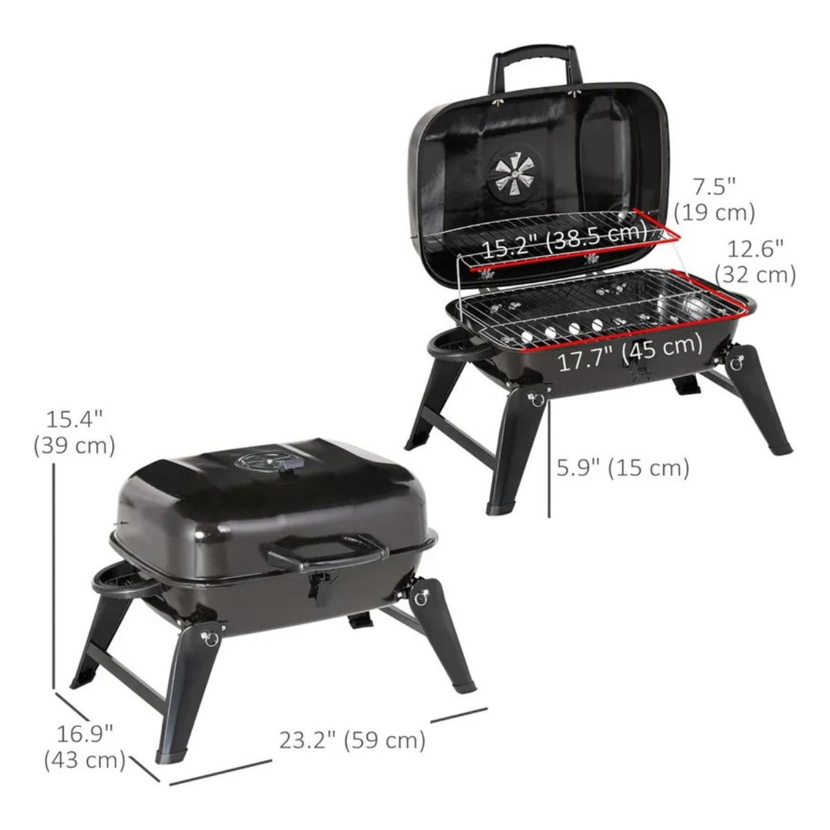 GENERICO - Parrilla portátil a carbón 59x33x37cm Bighouse