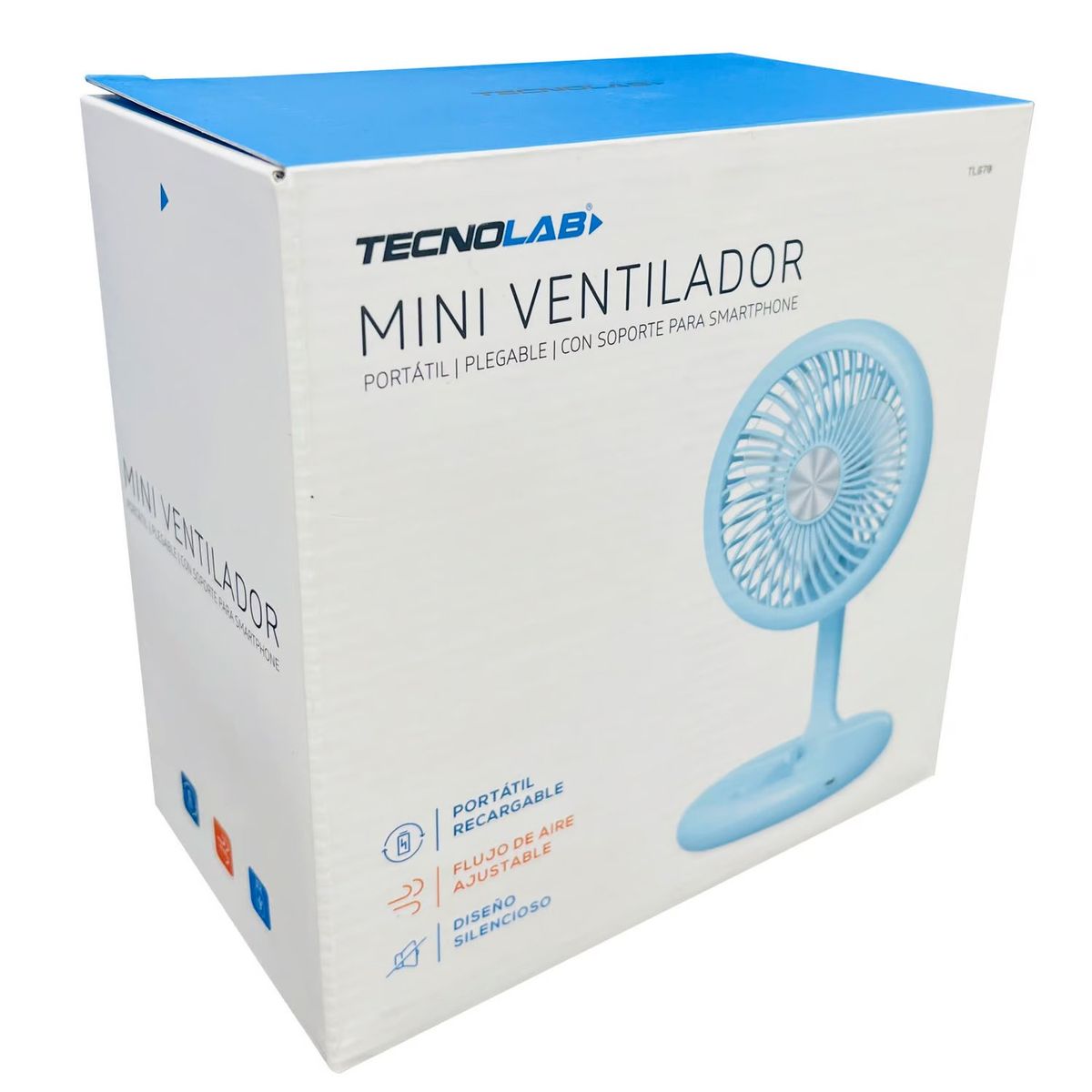 TECNOLAB - Mini Ventilador Plegable De Mano Recargable Azul - SC