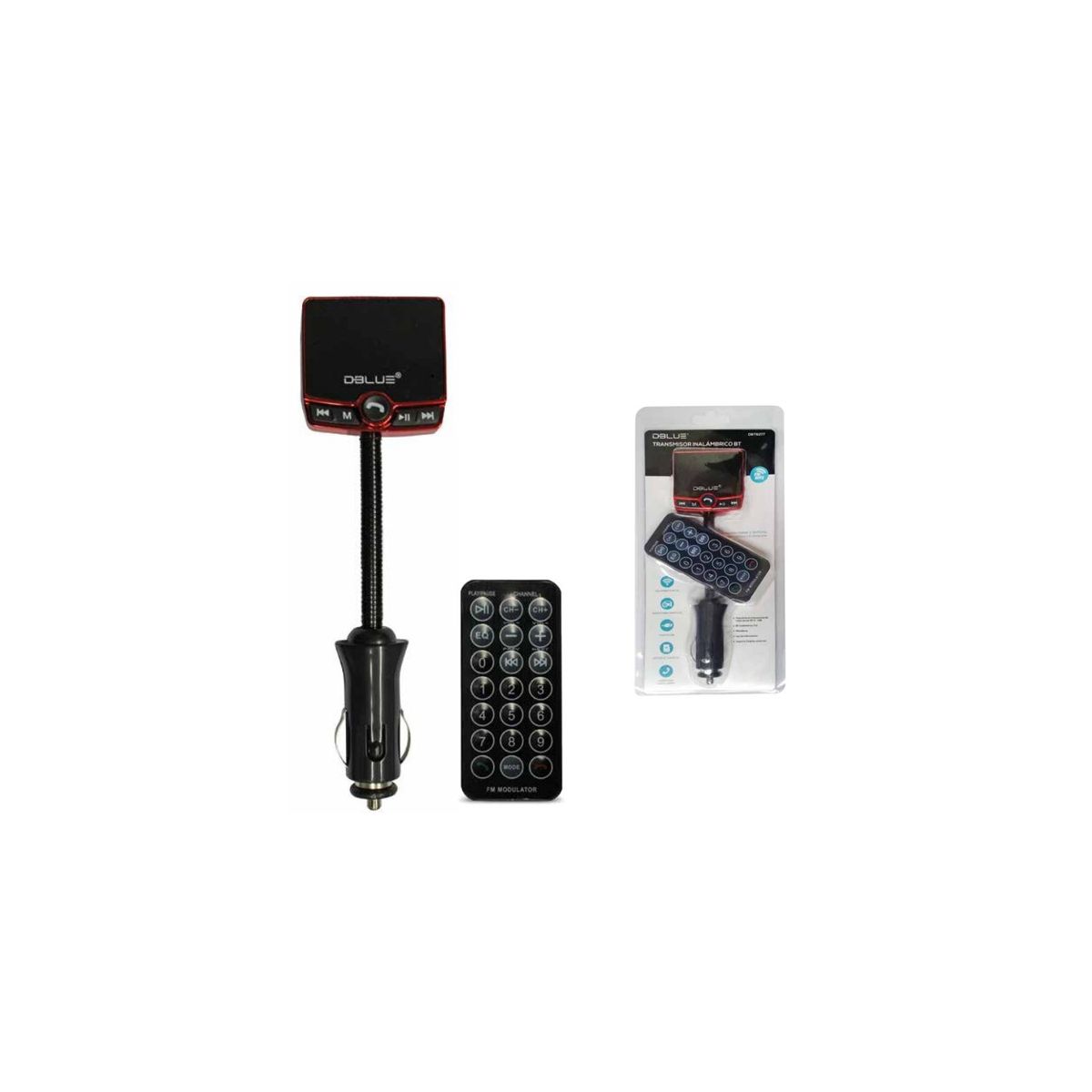 DBLUE - Transmisor Fm Bluetooth Auto Rojo - SC