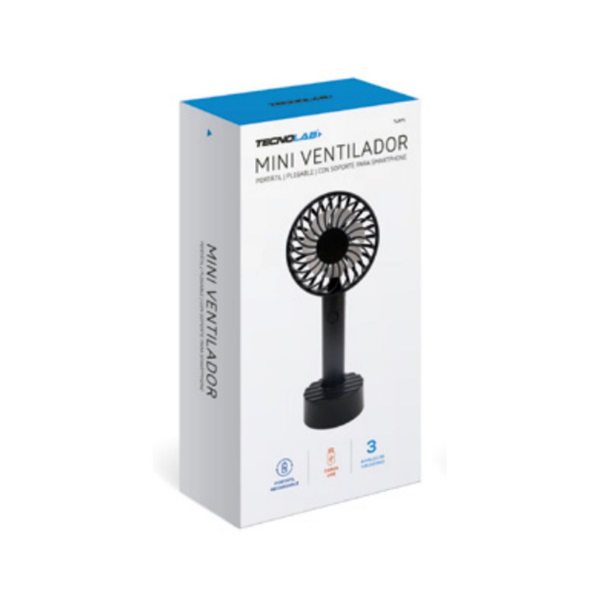 TECNOLAB - Mini Ventilador De Mano Recargable 500mAh Negro - SC
