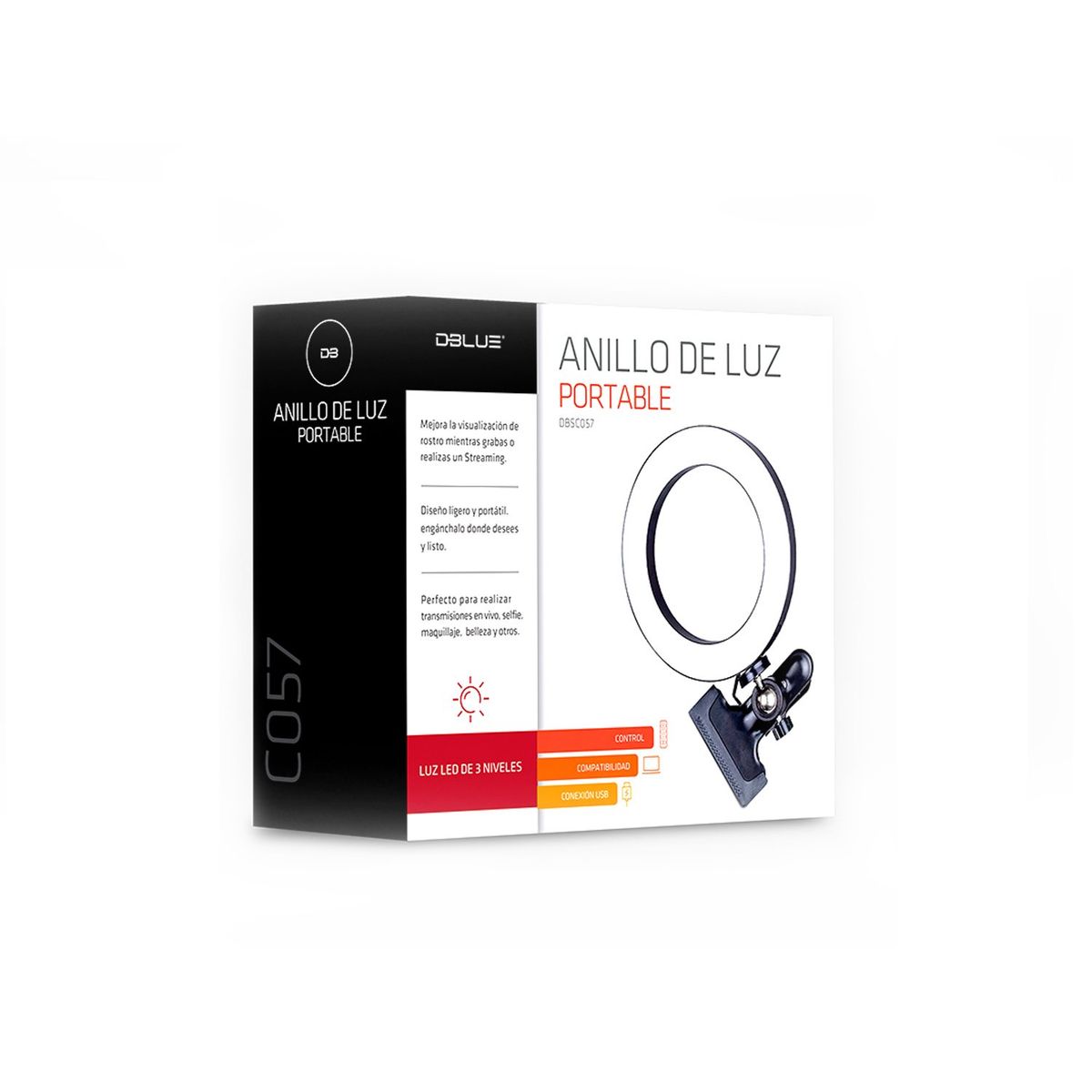 DBLUE - Aro De Luz Led Para Celular Con Control De Luz Y Clip - SC
