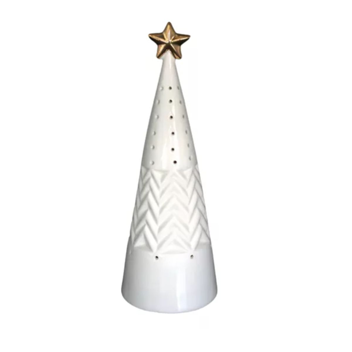 GENERICO - Adorno Árbol Pino Con Estrella Led Cerámica 24 Cm Navidad