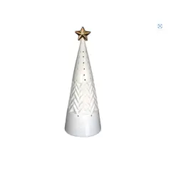 GENERICO - Adorno Árbol Pino Con Estrella Led Cerámica 24 Cm Navidad