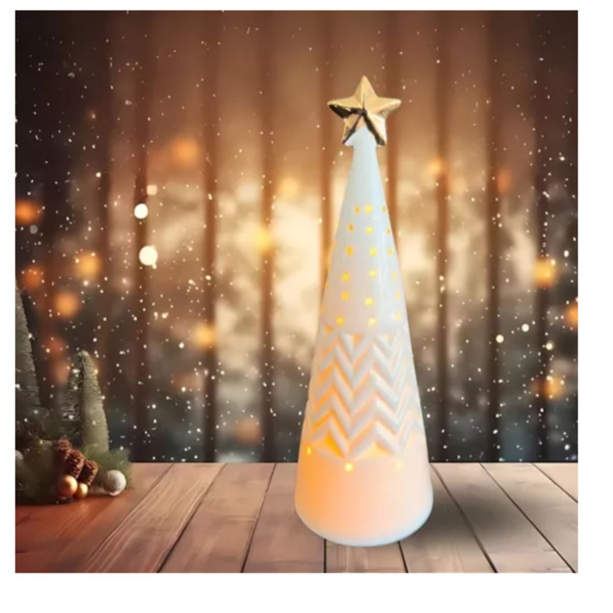 GENERICO - Adorno Árbol Pino Con Estrella Led Cerámica 24 Cm Navidad