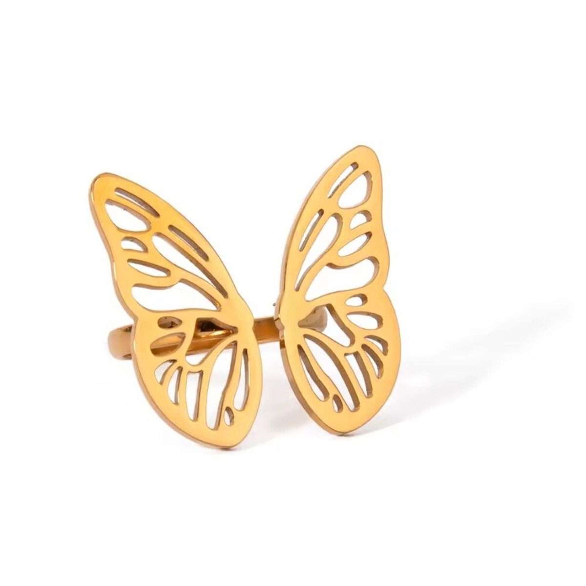 GENERICO - Anillo  dorado Mariposa en acero inoxidable
