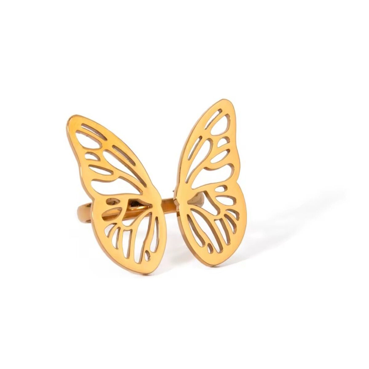 GENERICO - Anillo  dorado Mariposa en acero inoxidable