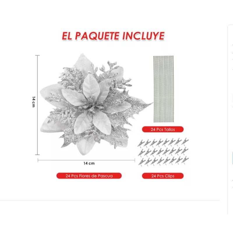 GENERICO - Adornos Navideños De Flor Artificial, 24 Uds.