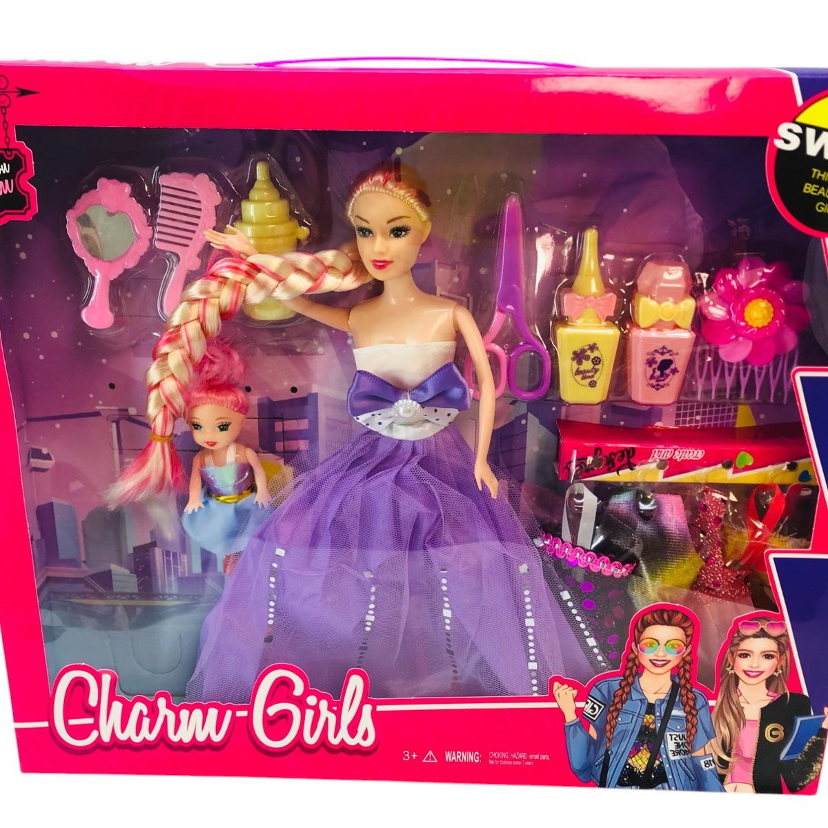 GENERICO - Juguete Muñeca Kit Princesa Morada + Muñeca Bebe Set Belleza