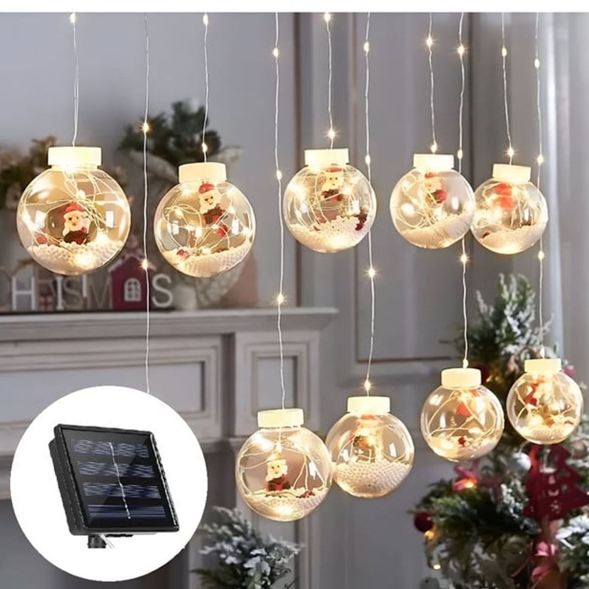 GENERICO - GUIRNALDA ESFERAS SOLAR 3 mt LUZ CALIDA