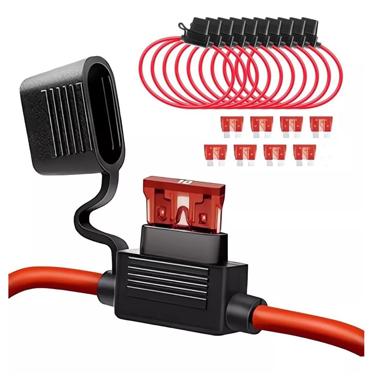 KUANGYE - Pack 10 Porta Fusible Tipo Ato Con Tapa Y Fusible 10a